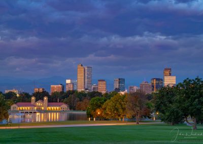 Morning Blue Hour Photo of Denver Colorado Skyline from City Park