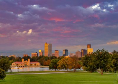 Photos of Denver Colorado Skyline from City Park at Sunrise