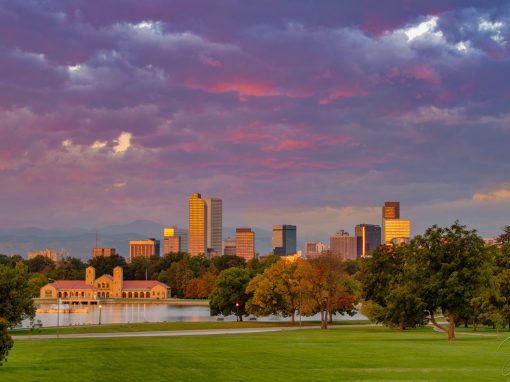 Photos of Denver Colorado Skyline from City Park at Sunrise