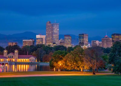 Photo of Denver Colorado Skyline from City Park at Dawn
