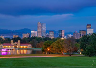 Morning Blue Hour Photo of Denver Colorado Skyline from City Park