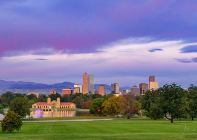 Purple Sunrise over Denver Skyline and City Park