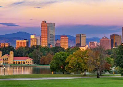 Shimmering Light Reflecting on City of Denver Skyline