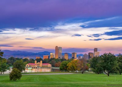Purple Clouds over City of Denver at Sunrise