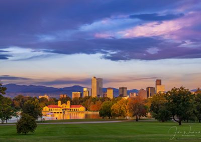 Photos of Denver Skyline and City Park at Sunrise