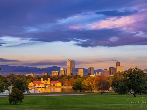 Photos of Denver Skyline and City Park at Sunrise