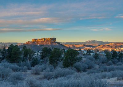 Sunrise Photo of Castle Rock after Fresh Dusting of Snow in Fall