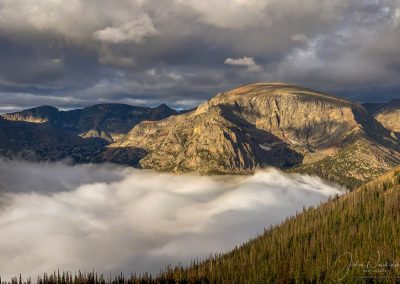 RMNP Terra Tomah with Clouds and Fog in Valley Below