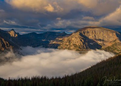 Dramatic Lighting Terra Tomah with Clouds and Fog in Valley Below