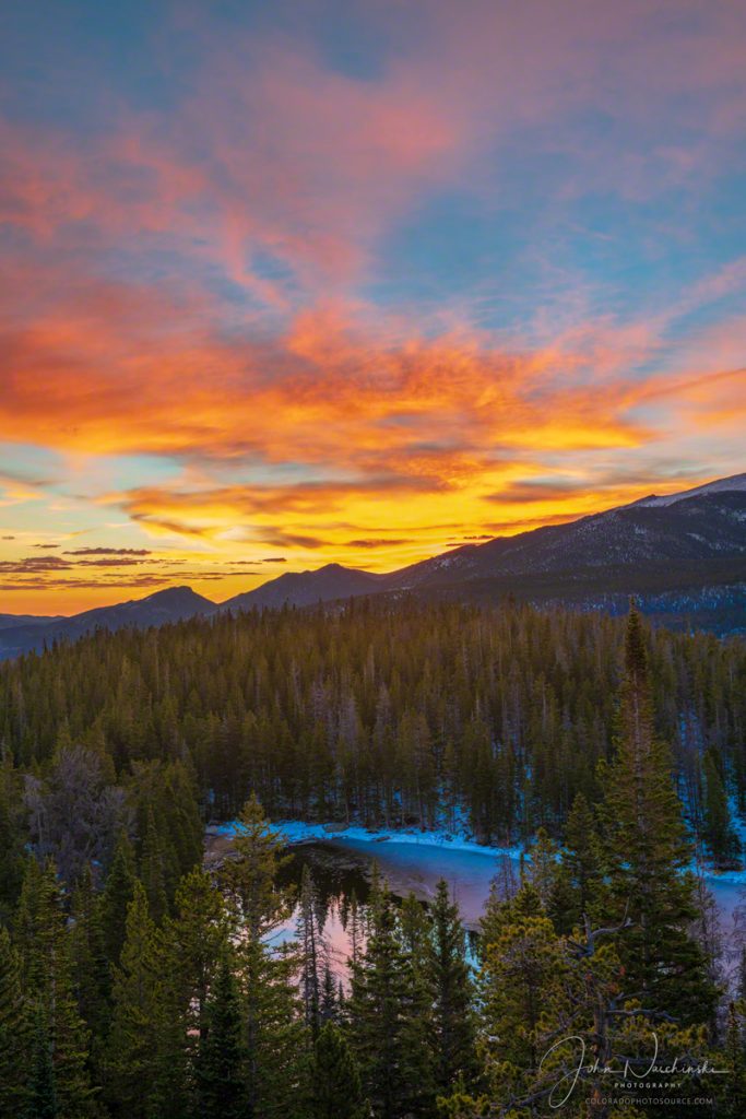 Sunrise over Nymph Lake Rocky Mountain National Park