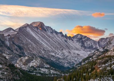 Sunrise of Snow Capped Longs Peak Glacier Gorge Rocky Mountain National Park Colorado