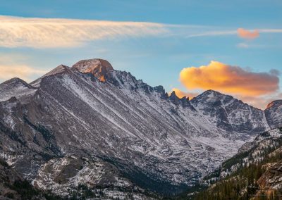 First Light on Snow Capped Rocky Mountain National Park Colorado Longs Peak Glacier Gorge