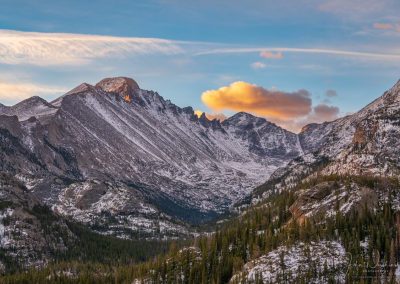 Snow over Rocky Mountain National Park Colorado Longs Peak Glacier Gorge