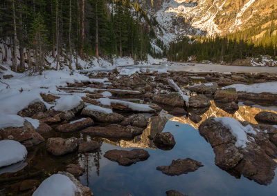 Vertical Photo of Late Fall Snow on Dream Lake Rocky Mountain National Park Colorado