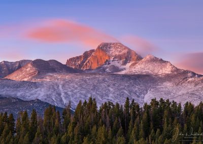 First Light over Longs Peak Sunrise Rocky Mountain National Park Colorado