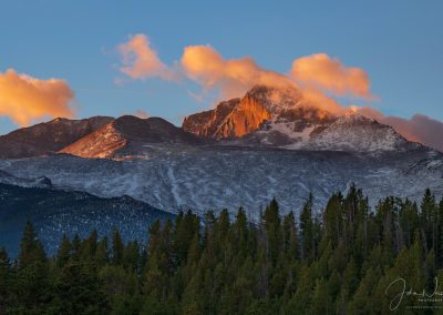 Clouds and Diamond Face Illuminated on Longs Peak Rocky Mountain National Park Colorado