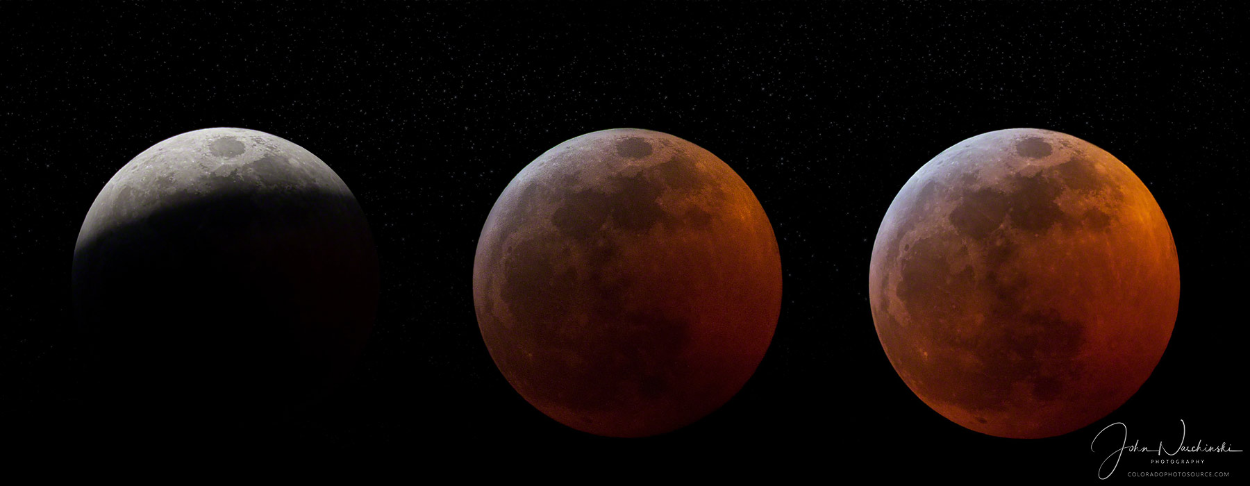 Photographic Tryptic of Super Blood Wolf Moon Eclipse in Colorado