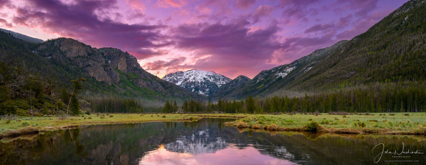 Beautiful Purple Sunrise over East Inlet and Mt Baldy RMNP Colorado