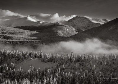 B&W Photo of Mummy Range from Many Parks Curve