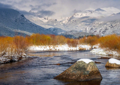 Rust and Golden Willows line the banks of the Big Thompson River in Moraine Park Valley