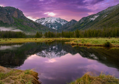 Colorful Sunrise over Snow Capped Mt Baldy and East Inlet RMNP
