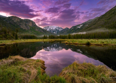 Sunrise over Snow Capped Mt Baldy Reflecting into East Inlet RMNP