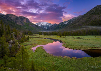 Vibrant Sunrise over East Inlet Meadow and Snow Capped Mt Baldy RMNP Colorado