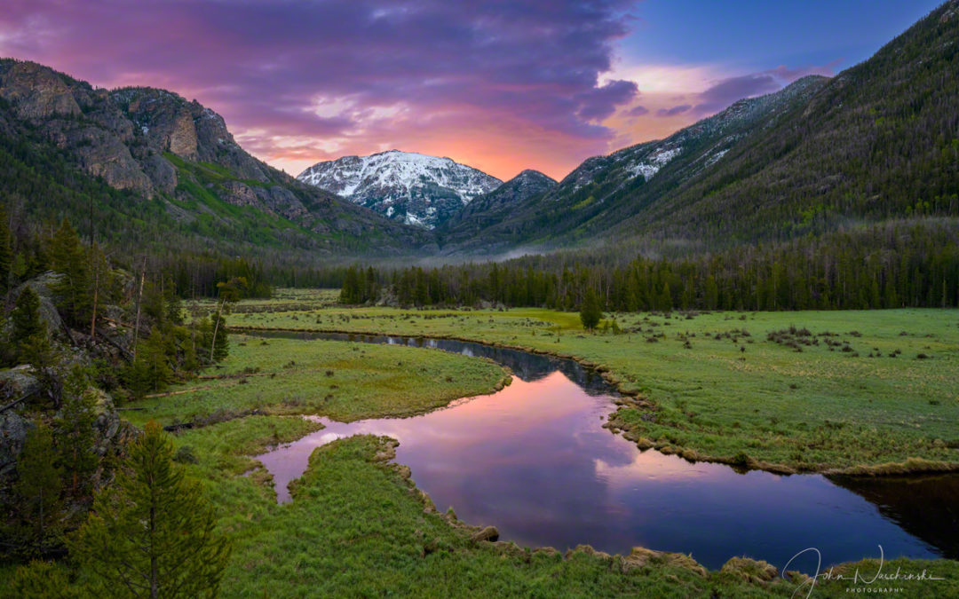 Photos of Sunrise over East Inlet and Snow Capped Mt Baldy RMNP Colorado