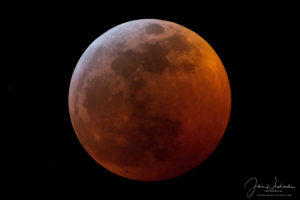 Close up photo of Super Blood Wolf Moon Eclipse as seen in Colorado on January 19 2019