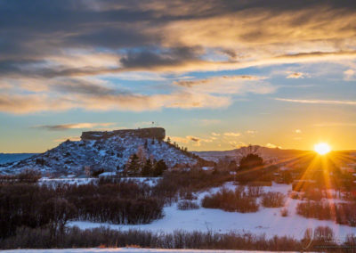 Sun setting over Castle Rock Winter 2019