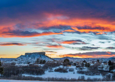 Colorful Panoramic Sunset over Castle Rock Winter 2019