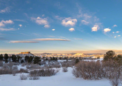 Panoramic Landscape Photo of Castle Rock Snow Winter Sunrise 2019