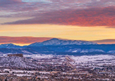 Panoramic Photo of City of Castle Rock and Pikes Peak at Sunset