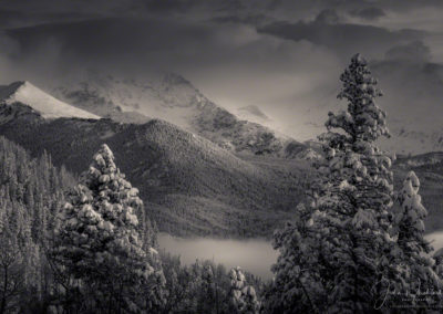 B&W Photo of Snow Covered Mummy Range RMNP Colorado