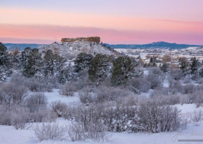 Pink Magenta Sunrise over Castle Rock with Snow - Winter 2019