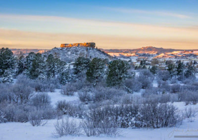 Warm Peaceful Sunrise Photo of Castle Rock Colorado with Snow - Winter 2019