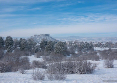 Foggy Sunrise Photo of Castle Rock Colorado with Snow - Winter 2019