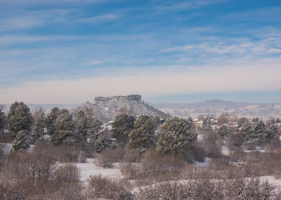 Foggy Sunrise Photo of Castle Rock Colorado with Snow - Winter 2019