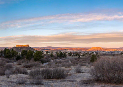 Bow Clouds and Colorful Sunrise Panoramic Photo of First Light on Castle Rock Colorado - Winter 2019