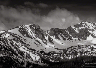 Black and White Photo of Dappled Light on Never Summer Range RMNP Colorado