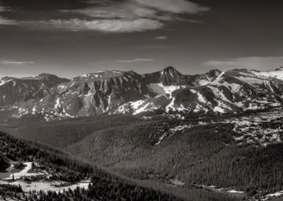 B&W Panoramic Photo of Colorado Front Range, Longs Peak, Terra Tomah, Mount Julian