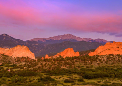 Panorama of Pikes Peak Garden of the Gods Purple Pink Sunrise