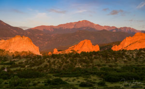 Photo of Pikes Peak and first Light on Garden of the Gods at Sunrise