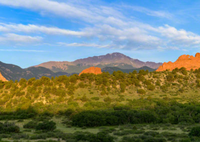 Panoramic Photo of Pikes Peak and Garden of the Gods at Sunrise