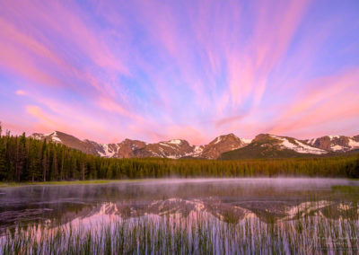 Dramatic Pink Clouds over Biersradt Lake RMNP Colorado Sunrise