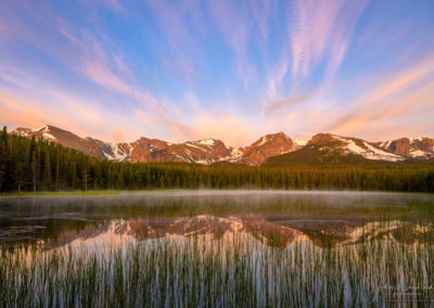 Photo of Low lying fog and Dramatic Clouds over Biersradt Lake RMNP Colorado at Sunrise