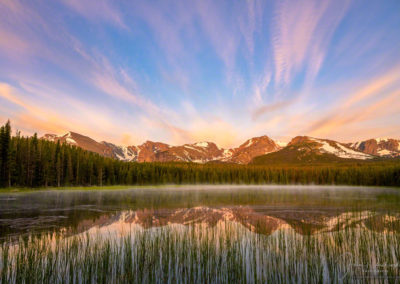 Beautiful Low lying fog and dramatic Clouds over Biersradt Lake at Sunrise