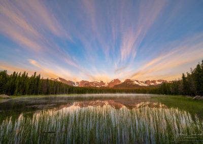 Low lying fog and amazing skies over Biersradt Lake at Sunrise