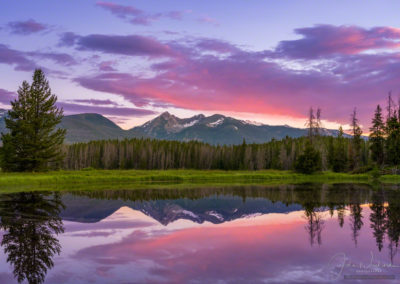 Magenta Pink Clouds Over Baker Mountain Reflecting on Small Pond in the Kawuneeche Valley RMNP