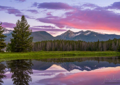 Magenta Pink & Orange Clouds Over Baker Mountain Reflecting on a Small Pond in the Kawuneeche Valley RMNP Colorado